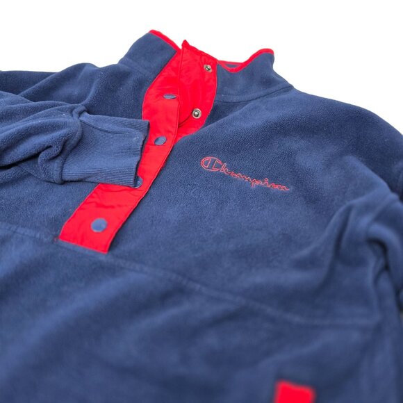 Champion 1/2 Snap‎ Pullover Fleece Jacket Medium Men's Blue Red Long Sleeve - Picture 3 of 10